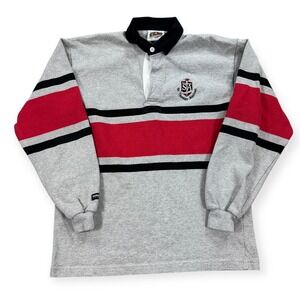 Barbarian Shirt Men's Medium Gray Red Stripe Rugby Polo St.‎ Thomas Aquinas